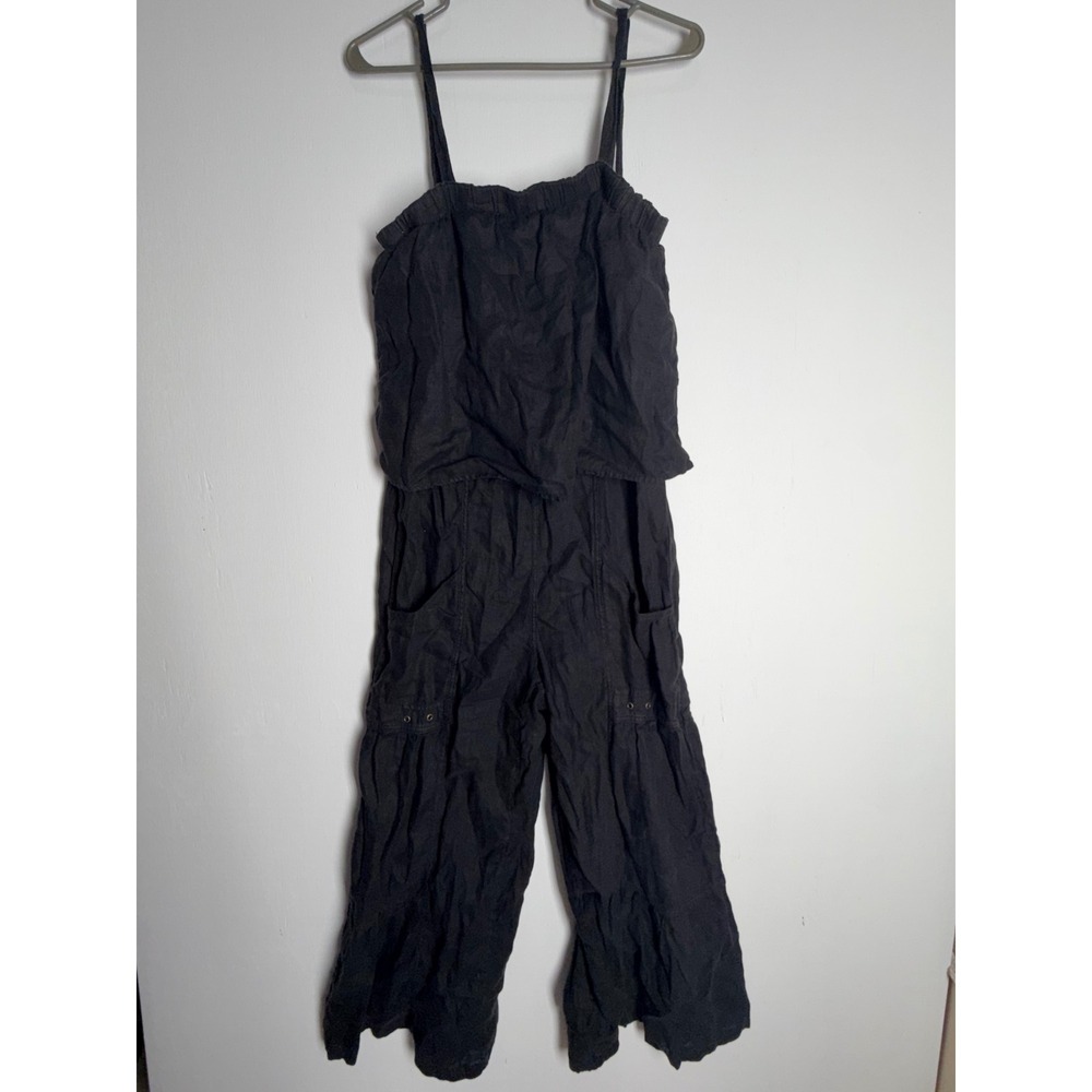 XCVI Black Linen Blend Cargo Jumpsuit Wide Leg Boho Romper Sleeveless Small